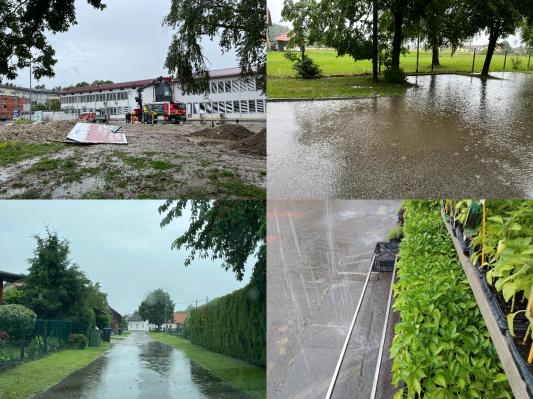 FOTO in VIDEO: Močan dež povzroča težave tudi v Pomurju, poplavljene ceste in objekti